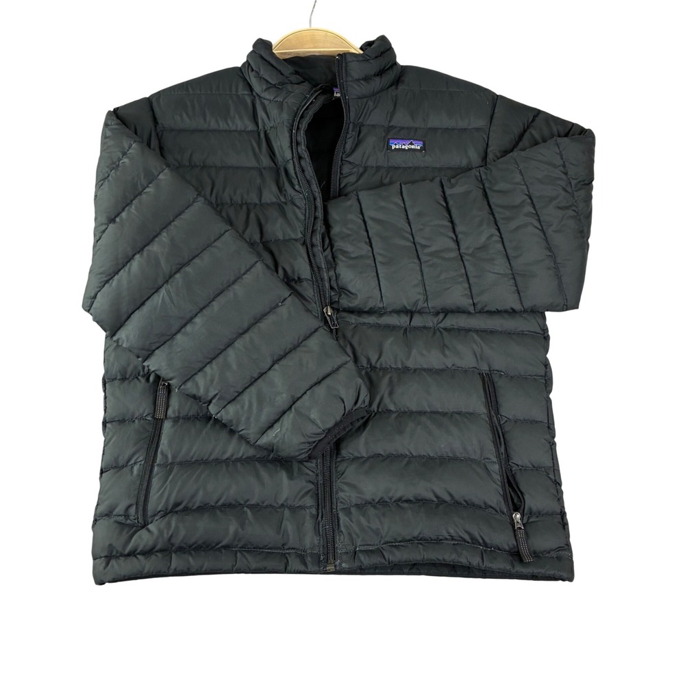 Patagonia Down Sweater Jacket Kids L 12 Black Puffer Quilted Full Zip Outdoor